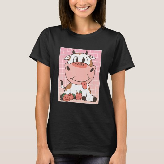 Cute Cow Eating Strawberries T-Shirt (Vorderseite)