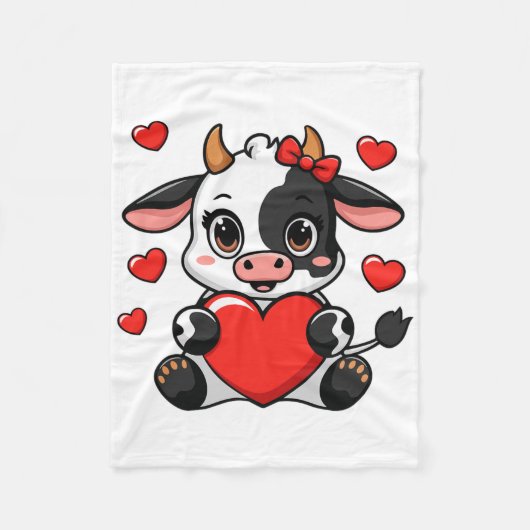 Cute Cow Holding Heart Happy Valentine's Day Kids Fleecedecke (Vorderseite)