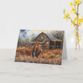 Cute Cow Longhorn Christmas Holiday  Karte (Gelbe Blume)