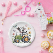 Cute Cow on Tractor Boy Birthday Party Pappteller (Party)