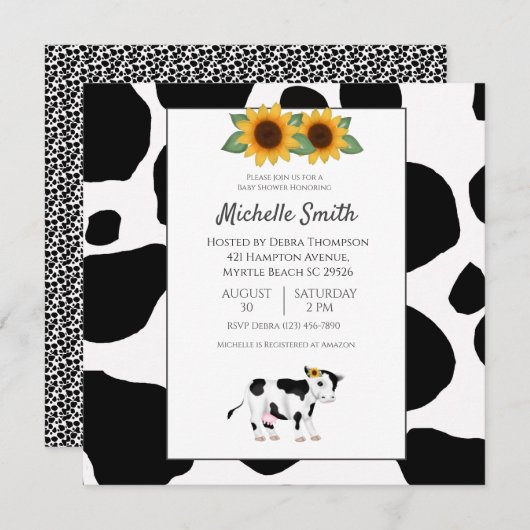 Cute Cow Print Sunflower Baby Shower Einladungen (Vorne/Hinten)