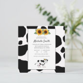 Cute Cow Print Sunflower Baby Shower Einladungen (Stehend Vorderseite)