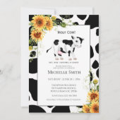 Cute Cow Print Sunflower Baby Shower Einladungen (Vorderseite)