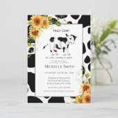 Cute Cow Print Sunflower Baby Shower Einladungen (Stehend Vorderseite)