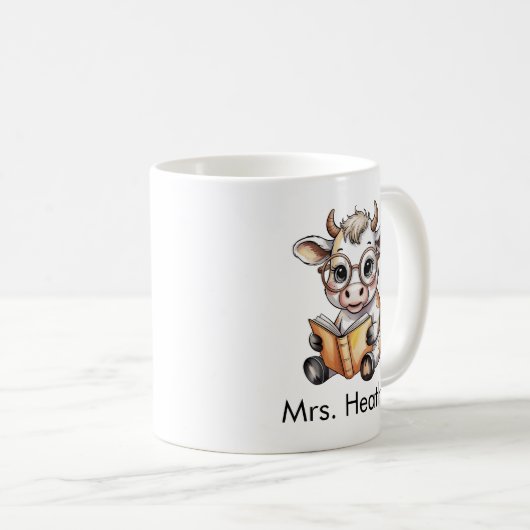 Cute Cow Reading a Book Custom Kaffeetasse (VorderseiteRechts)