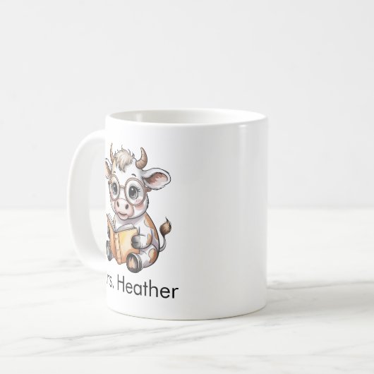 Cute Cow Reading a Book Custom Kaffeetasse (Vorderseite Links)