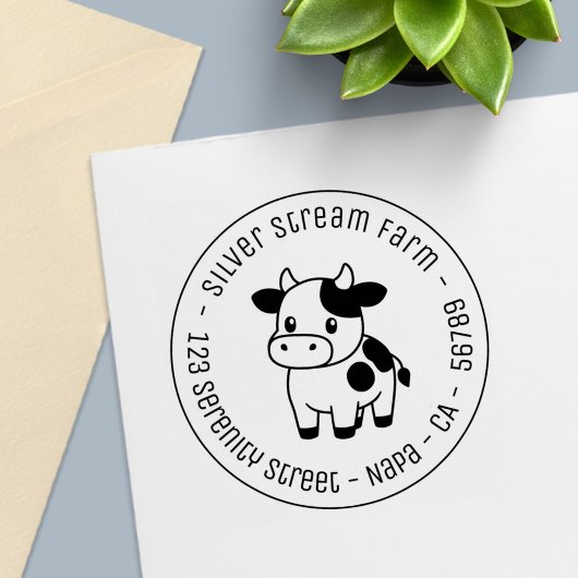 Cute Cow Round Business Address Permastempel