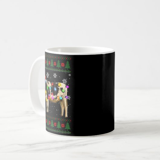 Cute Cow Santa Christmas Lights Ugly Xmas Sweater Kaffeetasse (Vorderseite Links)