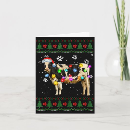 Cute Cow Santa Christmas Lights Ugly Xmas Sweater Karte (Vorderseite)