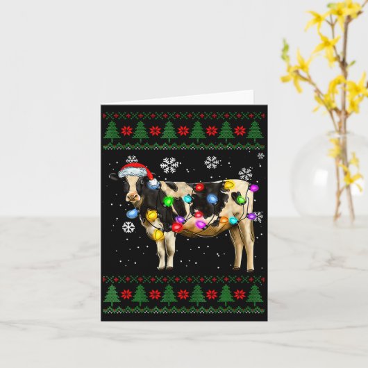Cute Cow Santa Christmas Lights Ugly Xmas Sweater Karte (Gelbe Blume)