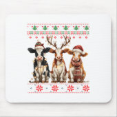 Cute Cow Santa Christmas Lights Ugly Xmas Sweater  Mousepad (Vorne)