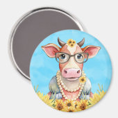 Cute Cow Sunflowers Magnet (Vorderseite/Rückseite)