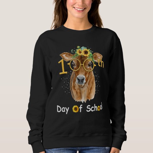 Cute Cow With Sunflower Happy 100th Day Of School Sweatshirt (Vorderseite)