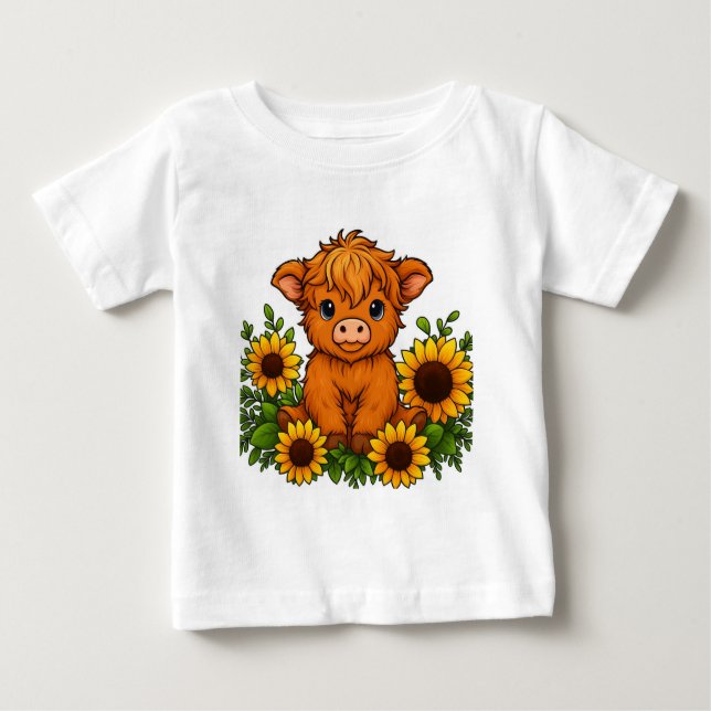Cute Cow with Sunflowers Baby T-shirt (Vorderseite)