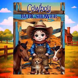 Cute Cowboy Boy Baby Shower Horse Cow dog Einladung