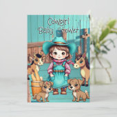 Cute Cowgirl Baby Shower Teal Pink Pets Einladung (Stehend Vorderseite)