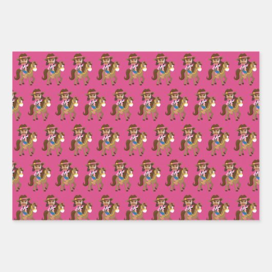 Cute Cowgirl Face Photo Custom Kids Birthday Geschenkpapier Set (Vorderseite 2)