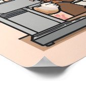 Cute Cozy Cartoon Barista Cat Poster (Ecke)