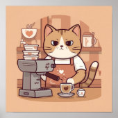 Cute Cozy Cartoon Barista Cat Poster (Vorne)