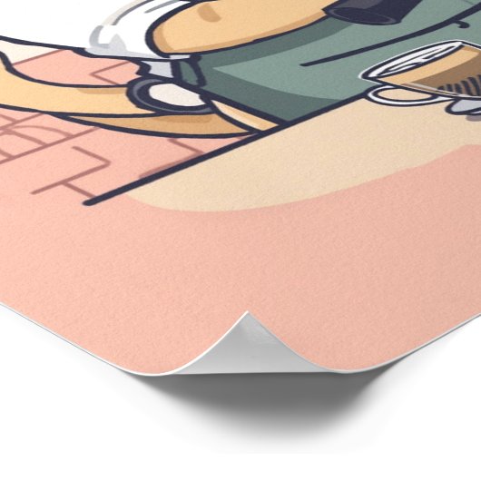 Cute Cozy Cartoon Barista Cat Poster (Ecke)