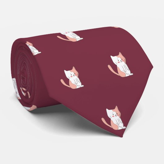 Cute Cozy Cat Burgundy Krawatte (Gerollt)