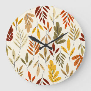 Cute Cozy Fall Leaves Pattern Große Wanduhr