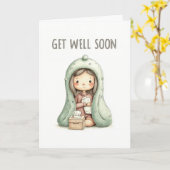 Cute Cozy Girl Under Blanket Get Well Soon Karte (Gelbe Blume)
