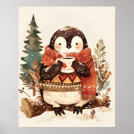 Cute Cozy Penguin Winter Nursery Wall Art Poster