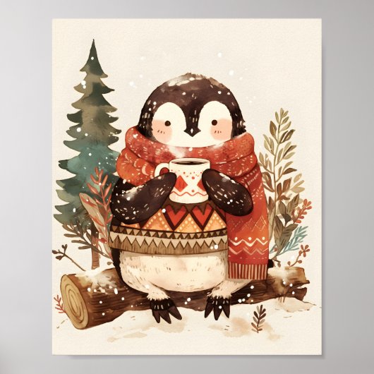 Cute Cozy Penguin Winter Nursery Wall Art Print Poster (Vorne)