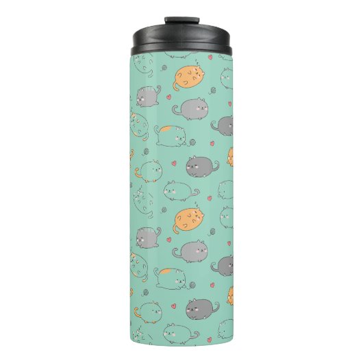 Cute & Cozy Sleepy Cat Dreams Pattern Thermosbecher (Vorderseite)