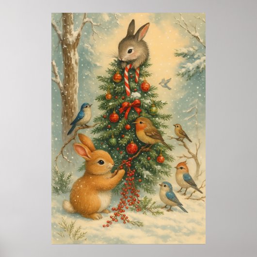 Cute cozy woodland christmas bunny festive poster (Vorne)