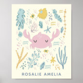 Cute Crab Underwater Shells Pastel Custom Name Poster (Vorne)