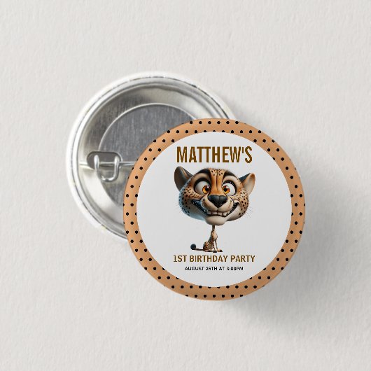 Cute Crazy Cheetah Farm Theme 1st Birthday Button (Vorne & Hinten)