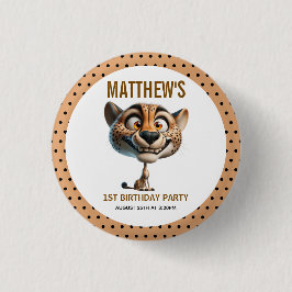 Cute Crazy Cheetah Farm Theme 1st Birthday Button
