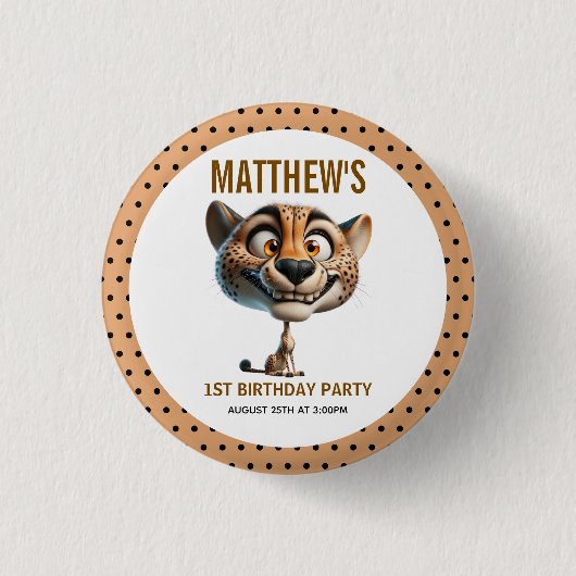 Cute Crazy Cheetah Farm Theme 1st Birthday Button (Vorderseite)