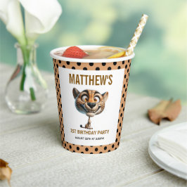 Cute Crazy Cheetah Farm Theme 1st Birthday Pappbecher