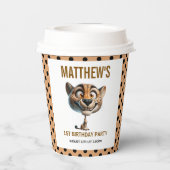 Cute Crazy Cheetah Farm Theme 1st Birthday Pappbecher (Rückseite)