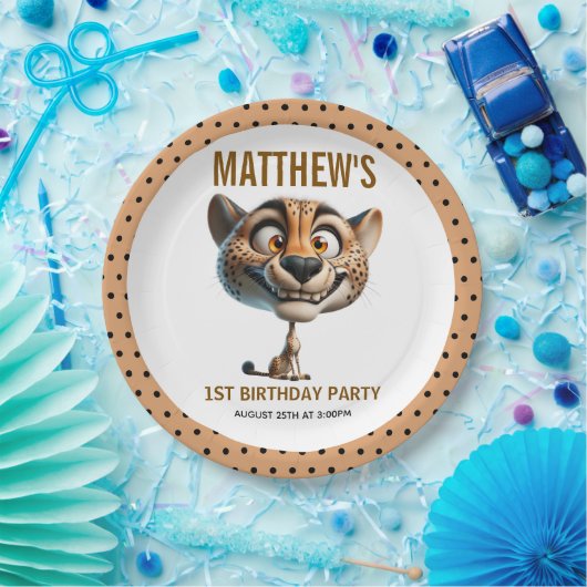 Cute Crazy Cheetah Farm Theme 1st Birthday Pappteller (Party)