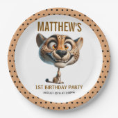 Cute Crazy Cheetah Farm Theme 1st Birthday Pappteller (Vorderseite)