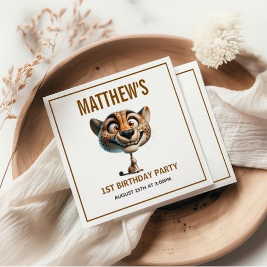 Cute Crazy Cheetah Farm Theme 1st Birthday Serviette