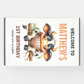 Cute Crazy Cow Farm Theme 1st Birthday Banner (Horizontal)