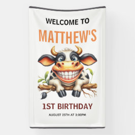 Cute Crazy Cow Farm Theme 1st Birthday Banner
