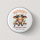 Cute Crazy Cow Farm Theme 1st Birthday Button (Vorderseite)