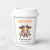Cute Crazy Cow Farm Theme 1st Birthday Pappbecher (Rückseite)