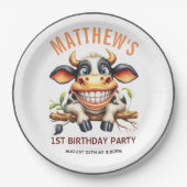 Cute Crazy Cow Farm Theme 1st Birthday Pappteller (Vorderseite)