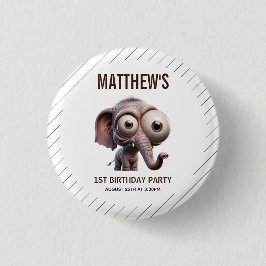 Cute Crazy elephant Farm Theme 1st Birthday Button