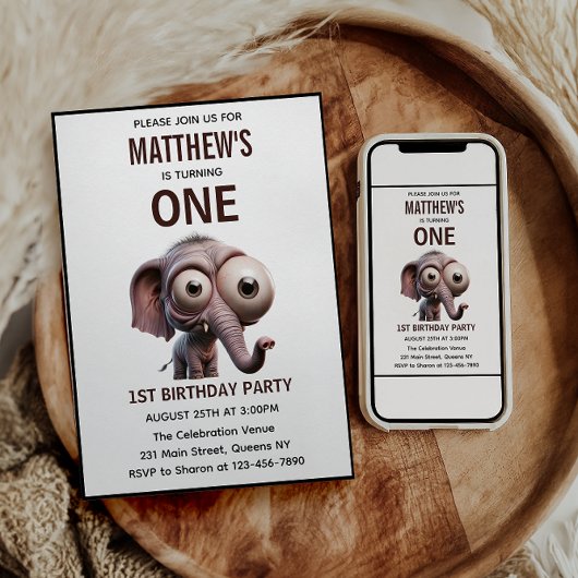 Cute Crazy elephant Farm Theme 1st Birthday Einladung