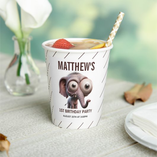 Cute Crazy elephant Farm Theme 1st Birthday Pappbecher (In Situ)