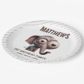 Cute Crazy elephant Farm Theme 1st Birthday Pappteller (Schrägansicht)