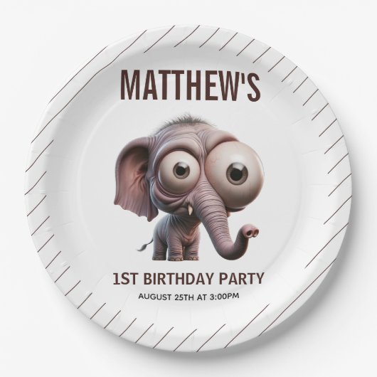 Cute Crazy elephant Farm Theme 1st Birthday Pappteller (Vorderseite)